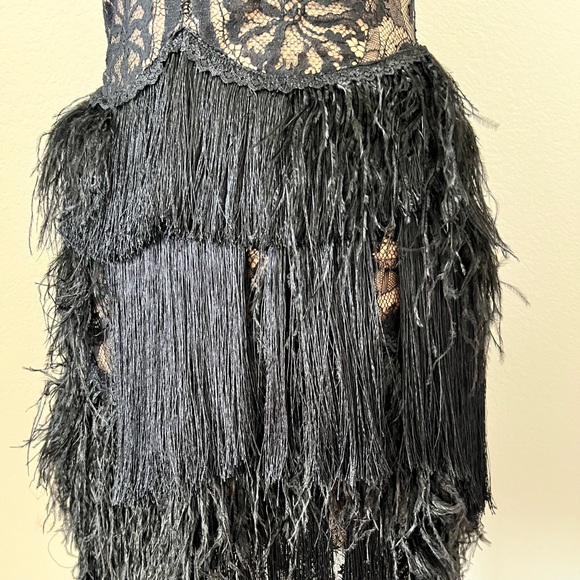 Tadashi Shoji Black, Lace, Fringe Cocktail Dress - Picture 3 of 7